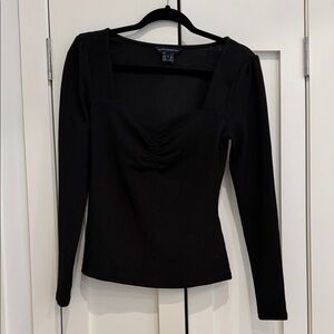 French Connection Black Long-Sleeve Square-Neck Ribbed Top